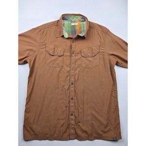 Ascend Men's Short‎ Sleeve Button Down Shirt Brown Plaid Collar Size L